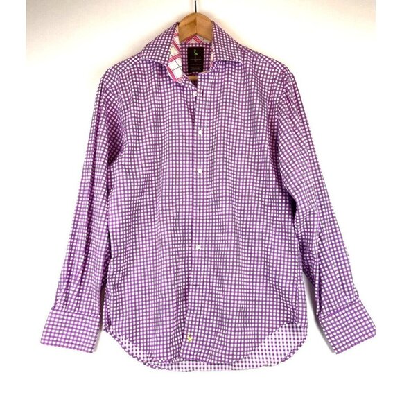 Tailorbyrd Plaid Button Down Purple Shirt 100% Cotton Size Small - Picture 1 of 10